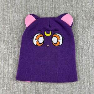 Sailor Moon Beanie Women One Size Purple Luna Cat Anime Cosplay Knit Hat